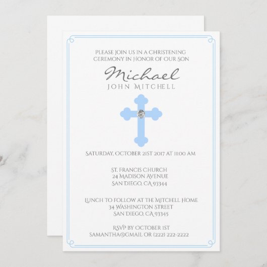 Blue Cross Taufe Christening Zeremonie Baby Boy Einladung (Vorne/Hinten)