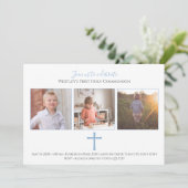 Blue Cross Tri Foto Moderne Erste Kommune Einladung (Stehend Vorderseite)