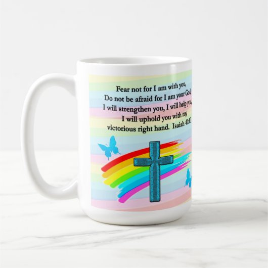 BLUE CROSS UND BUTTERFLY ISAIAH 41:10 KAFFEETASSE (Links)