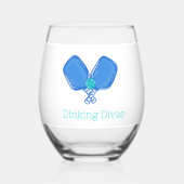 Blue Crossed Pickleball Paddles & Ball Custom Team Weinglas Ohne Stiel (Vorderseite)