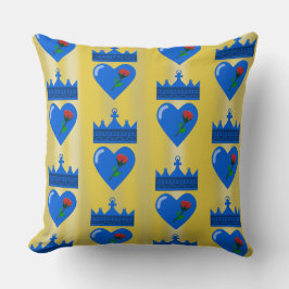 Blue Crown and Heart with Red Blume Kissen