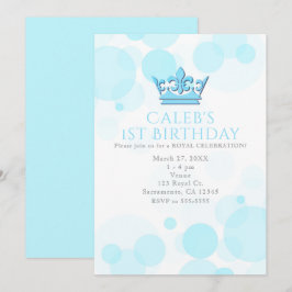 Blue Crown & Dots Royal Einladung zum Geburtstag