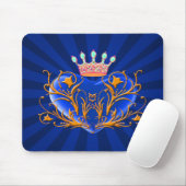 Blue Crown Filigree Heart Mouse Pad Mousepad (Mit Mouse)
