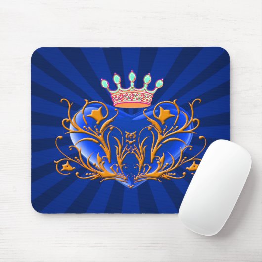 Blue Crown Filigree Heart Mouse Pad Mousepad (Mit Mouse)