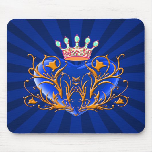 Blue Crown Filigree Heart Mouse Pad Mousepad (Vorne)