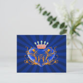 Blue Crown Filigree Herzpostkarte Postkarte (Stehend Vorderseite)