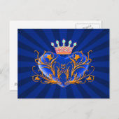 Blue Crown Filigree Herzpostkarte Postkarte (Vorne/Hinten)