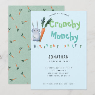 Blue Crunchy Munchy Bunny Birthday Party Niedlich  Einladung