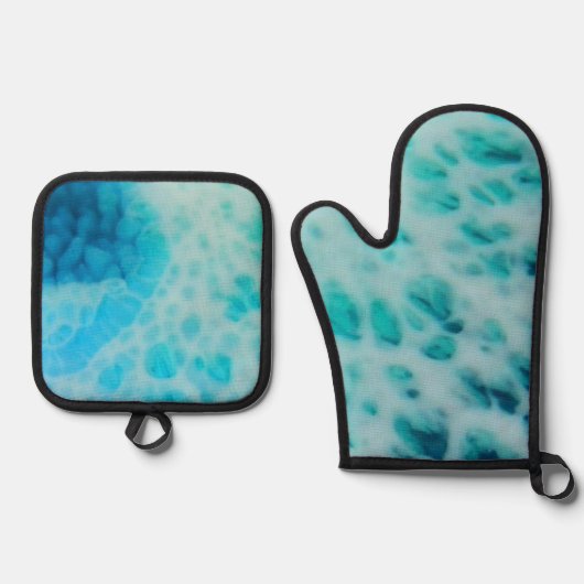 Blue Crush - Abstract Coastal Artwork Ofenhandschuh & Topflappen-Set (Vorderseite)