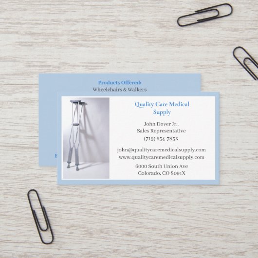 Blue Crutches Equipment Medical Senior Care Visitenkarte (Vorderseite/Rückseite Beispiel)