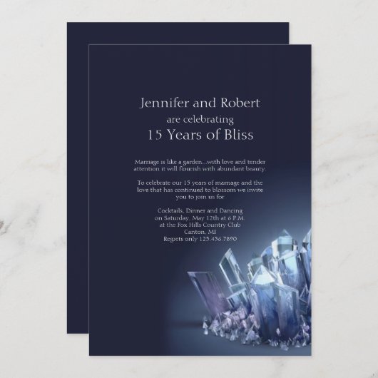 Blue Crystal 15. Hochzeitstag Einladung (Vorne/Hinten)