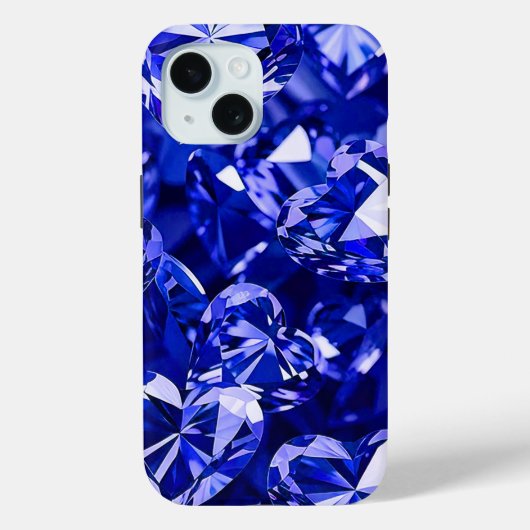 Blue Crystal Diamond Hearts Case-Mate iPhone Hülle (Rückseite)
