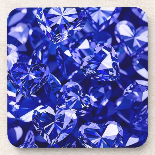 Blue Crystal Diamond Hearts Getränkeuntersetzer (Vorderseite)
