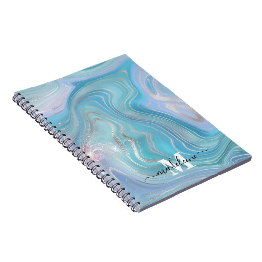 Blue Crystal Marble Iridescent Agate Notizblock (Rechte Seite)