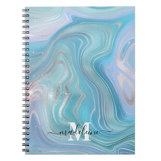 Blue Crystal Marble Iridescent Agate Notizblock (Vorderseite)