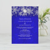 Blue Crystal Pearl Snowflake Silver Winter Wedding Einladung (Stehend Vorderseite)