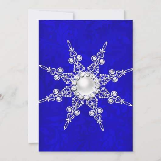 Blue Crystal Pearl Snowflake Silver Winter Wedding Einladung (Rückseite)