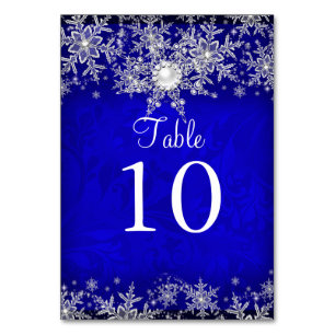 Blue Crystal Pearl Snowflake Tischnummer Card