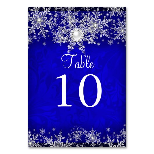 Blue Crystal Pearl Snowflake Tischnummer Card (Vorderseite)