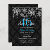 Blue Crystal Snowflake Sweet 16 Einladung (Vorne/Hinten)