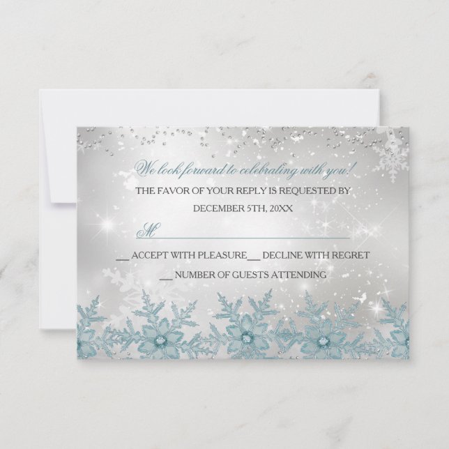 Blue Crystal Snowflake Weihnachten Party UAWG RSVP Karte (Vorderseite)