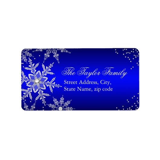Blue Crystal Snowflake Weihnachtsadressen Labels Adressaufkleber (Vorne)