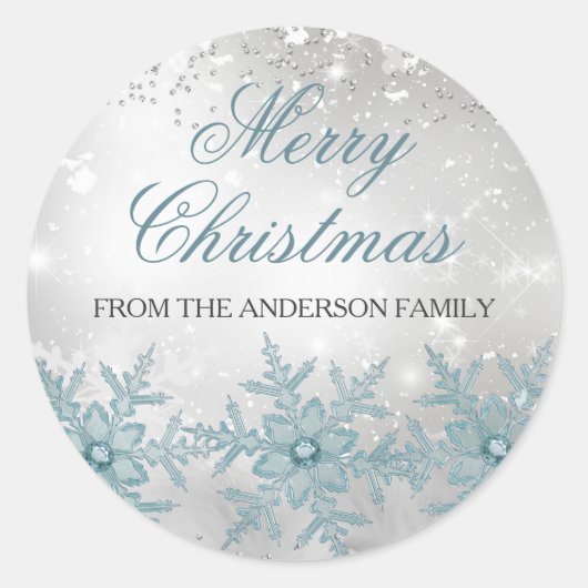 Blue Crystal Snowflake Weihnachtsaufkleber Runder Aufkleber (Vorderseite)