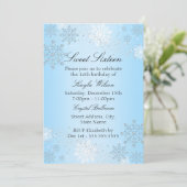 Blue Crystal Snowflake Winter Wonderland Sweet 16 Einladung (Stehend Vorderseite)