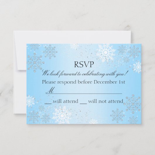 Blue Crystal Snowflake Winter Wonderland UAWG RSVP Karte (Vorderseite)