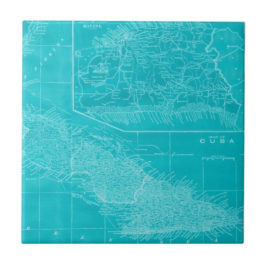 Blue Cuba Map Fliese (Vorderseite)