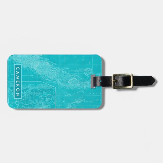 Blue Cuba Map Gepäckanhänger (Vorderseite horizontal)