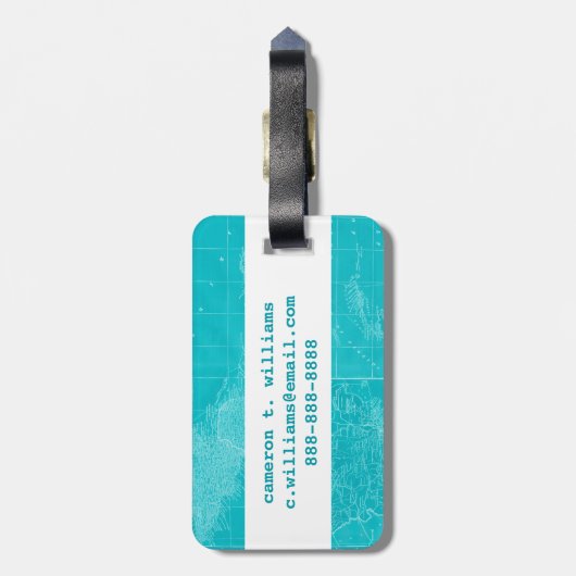 Blue Cuba Map Gepäckanhänger (Rückseite vertikal)