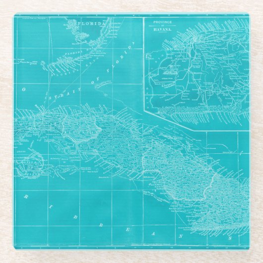 Blue Cuba Map Glasuntersetzer (Vorderseite)