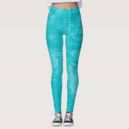 Blue Cuba Map Leggings (Vorderseite)