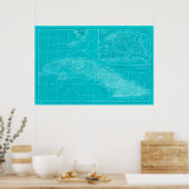 Blue Cuba Map Poster (Küche)
