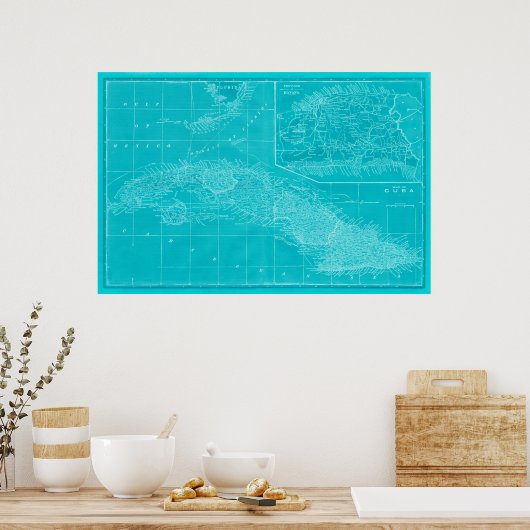 Blue Cuba Map Poster (Küche)
