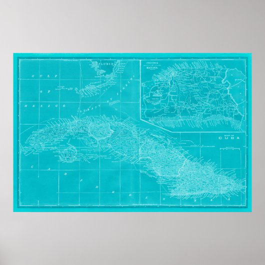 Blue Cuba Map Poster (Vorne)
