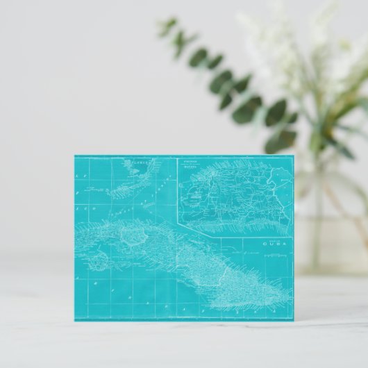 Blue Cuba Map Postkarte (Stehend Vorderseite)