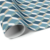 Blue Cubes: Geometrisches nahtloses Muster Geschenkpapier (Rolleneckpunkt)