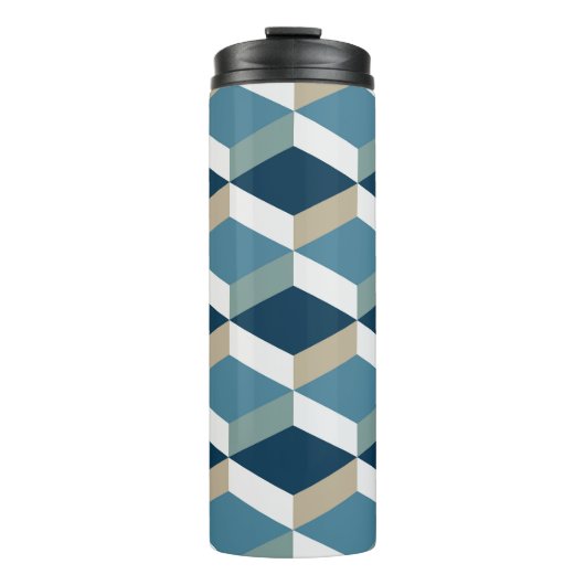 Blue Cubes: Geometrisches nahtloses Muster Thermosbecher (Vorderseite)
