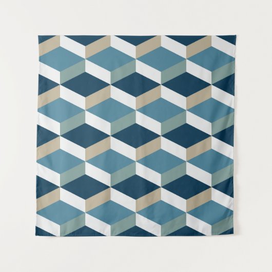 Blue Cubes: Geometrisches nahtloses Muster Wandteppich (Vorderseite)
