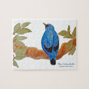 Blue Cuckoshrike on Branch Watercolor Bird Puzzle