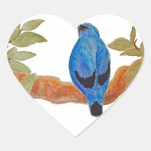 Blue Cuckoshrike Watercolor Bird Herz-Aufkleber