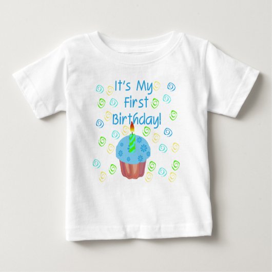 Blue Cupcake 1. Geburtstag Baby T-shirt (Vorderseite)