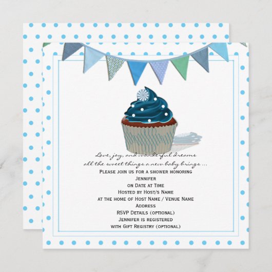 Blue Cupcake Baby Dusche Einladung (Vorne/Hinten)