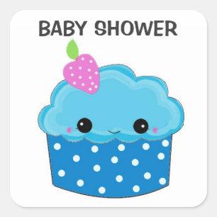 Blue Cupcake Baby Dusche Quadratischer Aufkleber