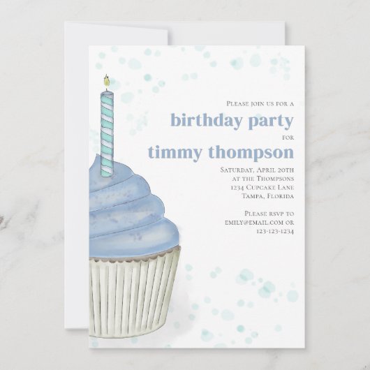 Blue Cupcake Einladung (Vorderseite)