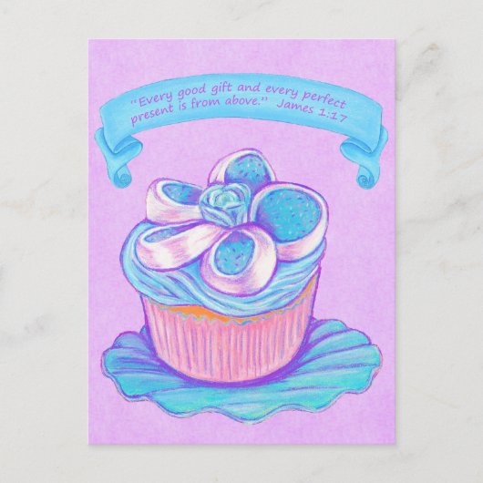 Blue Cupcake~Good Gift Scripte Postcard Postkarte (Vorderseite)