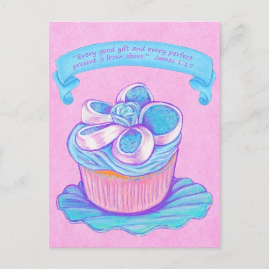Blue Cupcake~Good Gift Scripte Postcard Postkarte (Vorderseite)