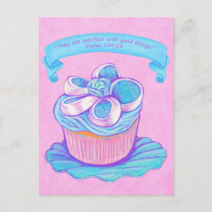 Blue Cupcake~Good Things Scripture Postcard Postkarte